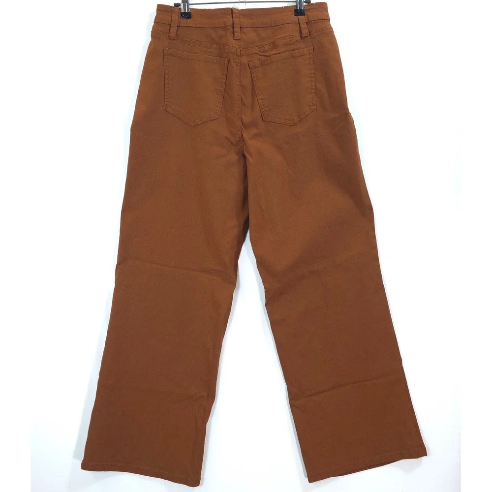 YMI Wide Leg Pants High Rise Stretch Rust Brown Women L Dark Academia Casual